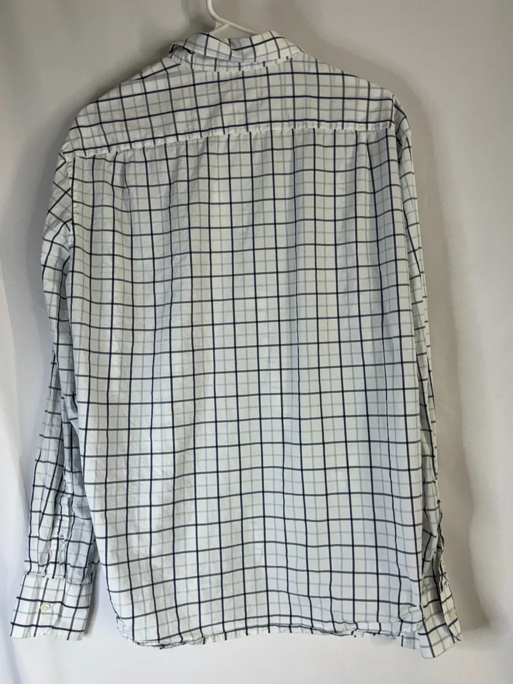 J. Crew White Shirt with Navy‎ Windowpane Check - Men's Casual Button-Down